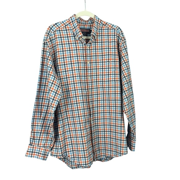 Vineyard Vines Men's Plaid Shirt - Blue and Orange - Picture 1 of 7